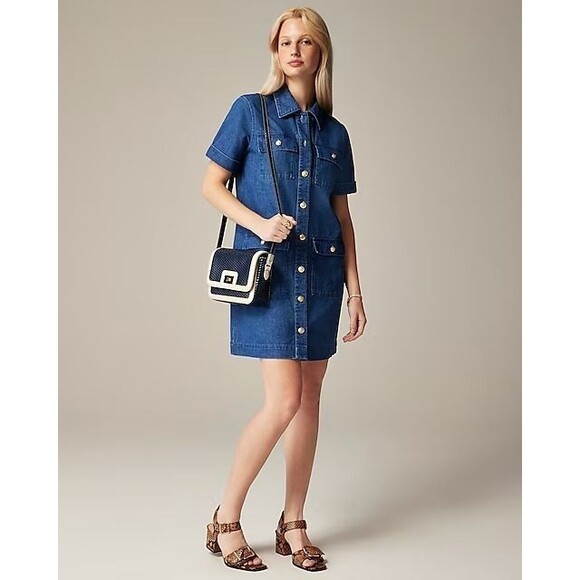 J.Crew 18 Utility Pocket Shirt Dress in Denim Blue Button Front Short Sleeve - Picture 1 of 14